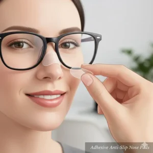 Image demonstrating soft, adhesive nose pads to be used as anti slip for eyeglasses to prevent sliding down the nose.