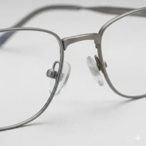 Detailed view of the titanium frame nose bridge featuring soft, non-slip nose pads for better grip.