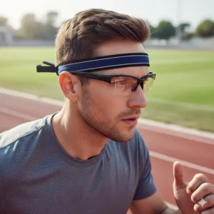 Neoprene sports retainer band for secure, non slip eyeglasses suitable for running and high-impact activities.