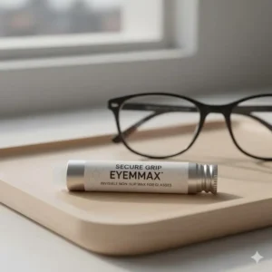 Small tube of specialized eyeglass wax, a simple solution to make any glasses feel like non slip eyeglasses.