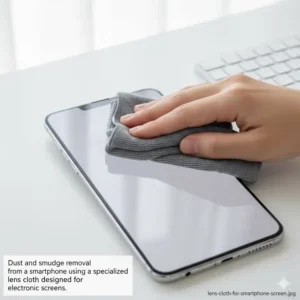 Dust and smudge removal from a smartphone using a specialized lens cloth designed for electronic screens.