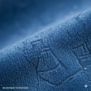 High-magnification image showing the fine, lint-free fibers of a microfiber eyeglass lens cloth, ideal for delicate lenses.