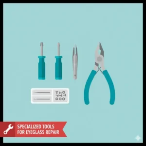 Set of specialized tools, including a micro-screwdriver and pliers, used for eyeglasses nose bridge replacement.