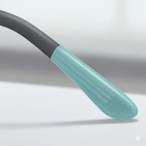 Close-up showing the gripping material or texture on the non-slip temple tips of the glasses frames.