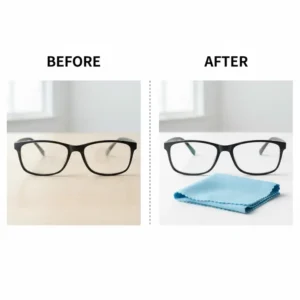 Side-by-side view showing the superior results of using a micro fiber cloth for glasses (Before/After).