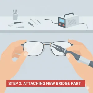 Image showing the correct alignment and secure attachment during eyeglasses nose bridge replacement.