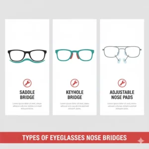 Comparison chart displaying different styles of eyeglasses nose bridge replacement parts, such as saddle and keyhole styles.