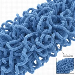 A detailed microscopic view showing the high-density fibers of a lens cleaning cloth for glasses.