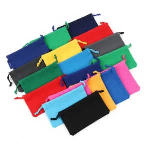 A collection of several microfiber glasses pouches displayed in an assortment of vibrant colors, showing the available options for carrying everyday eyewear.