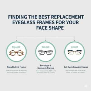 Infographic suggesting the best styles of replacement eyeglass frames for different face shapes.