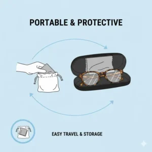 A portable travel pouch designed to store your eyeglass lens cleaning cloth safely.