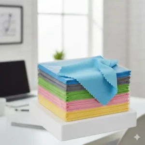 A multipack or bulk pack of microfiber lens cloth for glasses, showing various colors and sizes.