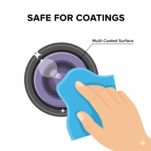 Demonstrating how a microfiber cloth for camera lens protects expensive multi-coated glass.