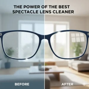 Comparison showing the clear results of using the best spectacle lens cleaner on blurry lenses.