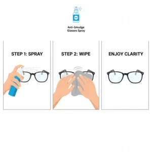 A step-by-step guide on how to correctly apply the anti smudge glasses spray to your spectacles.
