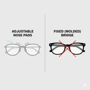 Side-by-side comparison of standard bridges versus frames with adjustable nose pads.