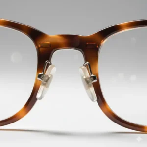 Macro detail of the high-quality polished frame and the soft acetate glasses with nose pads components.