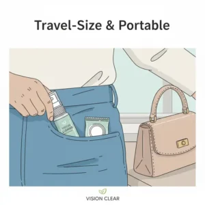 A compact, travel-sized glasses cleaner spray perfect for cleaning eyewear on the go.