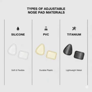A variety of silicone and PVC materials used for adjustable nose pads.