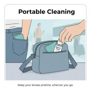 Using the best spectacle lens cleaner in a portable travel size for cleaning on the go.