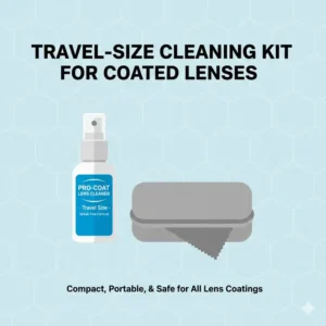 A portable cleaning set featuring the best eyeglass cleaner for coated lenses for users on the go.