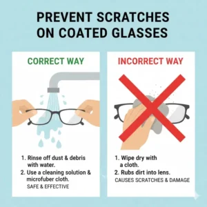 Important safety steps including rinsing debris before using the best eyeglass cleaner for coated lenses to avoid scratches.
