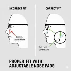 Profile view demonstrating the correct bridge alignment of adjustable nose pads.