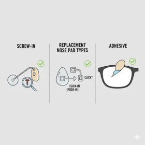 A showcase of various replacement options to use when original glasses nose pads hurt and need changing.