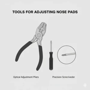 Specialized optical tools used for the precise positioning of adjustable nose pads.
