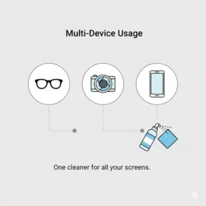 Demonstration of the best spectacle lens cleaner being used on glasses, cameras, and phones.