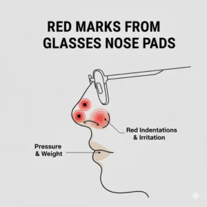 Visual representation of red skin indentations that appear when glasses nose pads hurt due to excessive pressure.