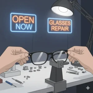 Emergency lens replacement service at a professional glasses repair near me open now shop.