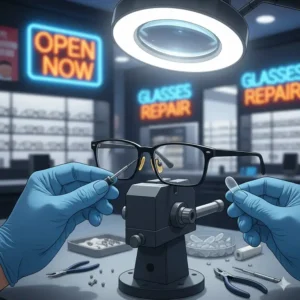 Replacing worn out nose pads for better comfort at a glasses repair near me open now facility.
