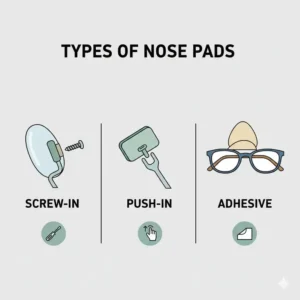 A detailed diagram illustrating different styles of pad nose including screw-in and adhesive types.