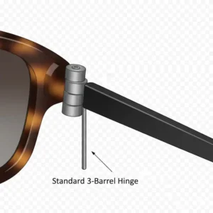 A technical illustration showing a standard 3-barrel sunglasses hinge design.