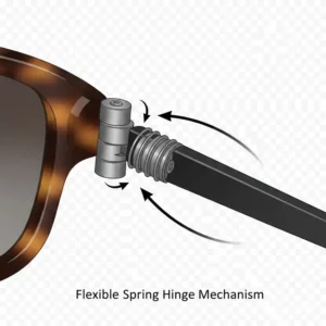 Diagram of a flexible spring sunglasses hinge mechanism for increased comfort.