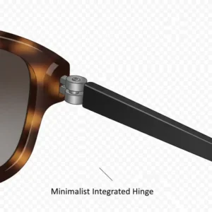 A sleek and minimalist integrated sunglasses hinge built into the frame temple.