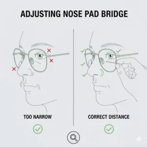 Visual tips for adjusting the pad nose bridge width to improve comfort and reduce pressure.