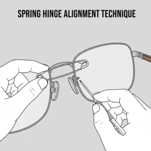 Using a safety pin technique for a spring-loaded eyeglasses hinge replacement.