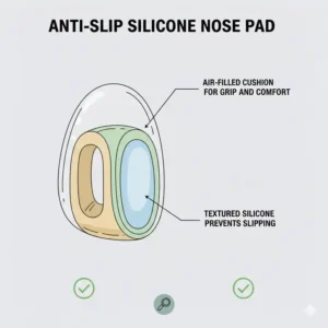An educational cutaway view of an anti-slip air-cushion pad nose design.