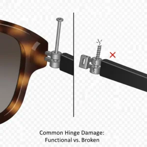 A comparison between a broken and a functional sunglasses hinge after long-term use.