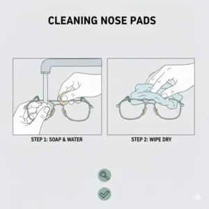Showing the proper technique for cleaning a pad nose with mild soap and water.
