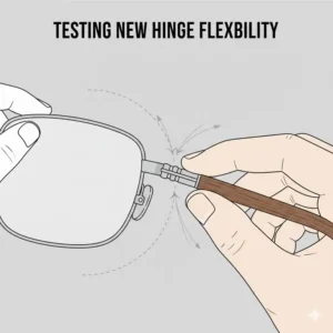Carefully tightening the small screw to complete the eyeglasses hinge replacement.