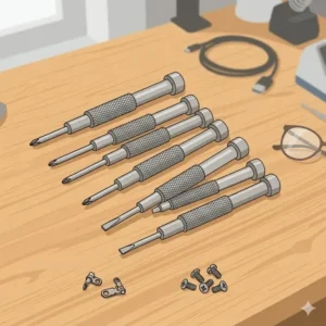 2: A set of precise screwdrivers, a vital component of essential glasses repair tools, for tightening frame screws.