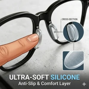 Close-up of soft anti-slip silicone nosepads for plastic frames for all-day comfort
