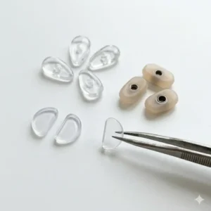 Soft anti-slip silicone nose pads for repairing and improving the comfort of reading glasses.