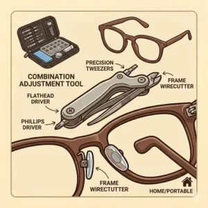 A compact 3-in-1 keychain screwdriver tool designed for emergency repairs within an eyeglass tool kit.