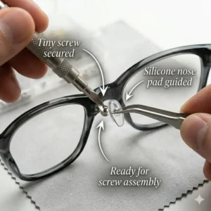 Replacing a silicone nose pad using the small screws from a glasses screw repair kit.