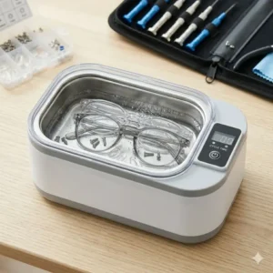 An ultrasonic cleaner is one of the modern tools to fix glasses by removing deep grime from hinges.
