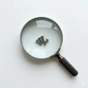 Handheld magnifying glass used to see small components during a reading glasses repair project.